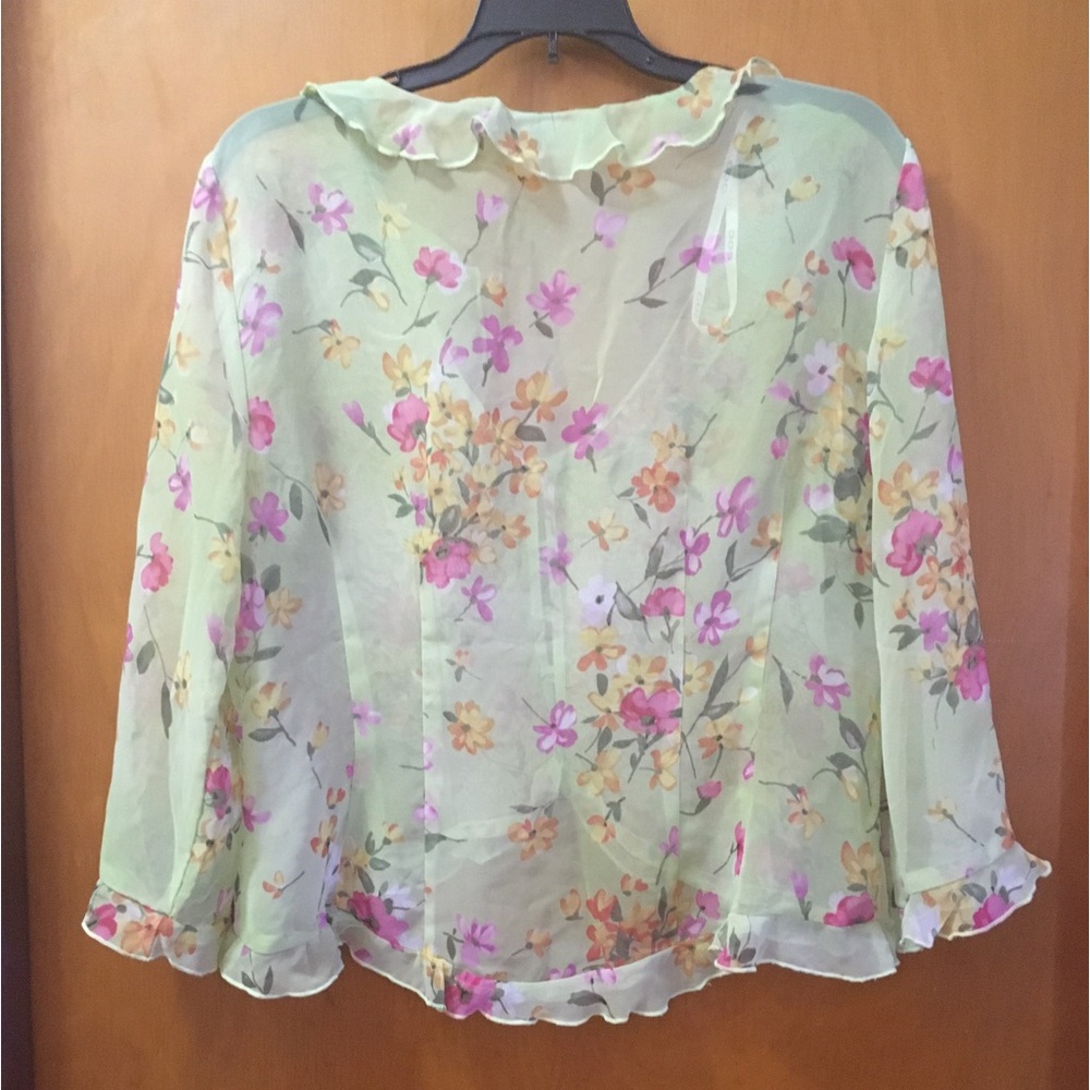 Floral Ruffle Sheer Blouse in Green and Pink - Picture 3 of 6